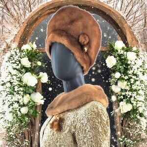 Vintage Mink Fur Cloche Hat Warm Honey Brown Mink Pin Accent MOD GoGo Snow Bunny